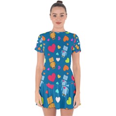 Robot Love Pattern Drop Hem Mini Chiffon Dress