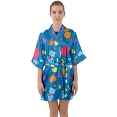 Robot Love Pattern Quarter Sleeve Kimono Robe