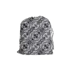 Black And White Ornate Pattern Drawstring Pouches (medium)  by dflcprints