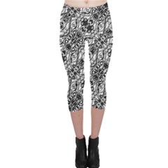 Black And White Ornate Pattern Capri Leggings  by dflcprints