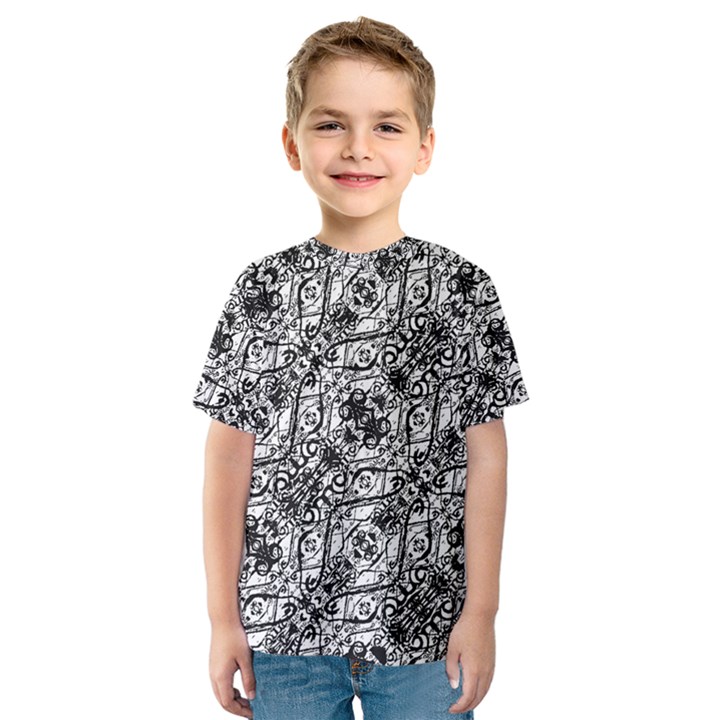 Black and White Ornate Pattern Kids  Sport Mesh Tee