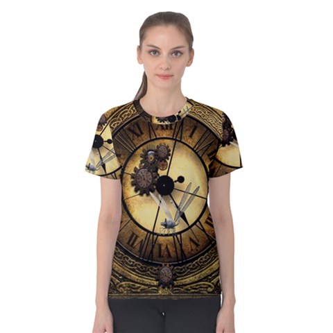 Wonderful Steampunk Desisgn, Clocks And Gears Women s Cotton Tee by FantasyWorld7