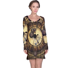 Wonderful Steampunk Desisgn, Clocks And Gears Long Sleeve Nightdress by FantasyWorld7