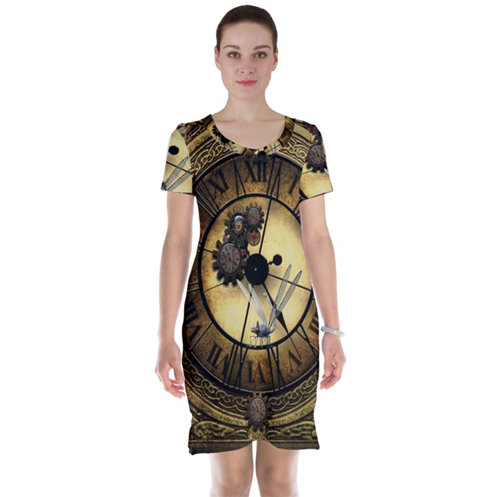 Wonderful Steampunk Desisgn, Clocks And Gears Short Sleeve Nightdress