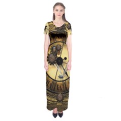 Wonderful Steampunk Desisgn, Clocks And Gears Short Sleeve Maxi Dress by FantasyWorld7