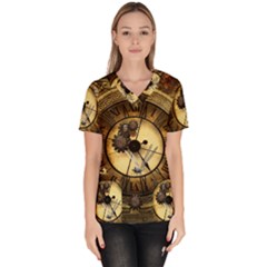 Wonderful Steampunk Desisgn, Clocks And Gears Scrub Top