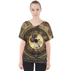 Wonderful Steampunk Desisgn, Clocks And Gears V-neck Dolman Drape Top