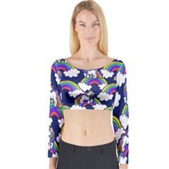 Rainbow Unicorns Long Sleeve Crop Top by BubbSnugg