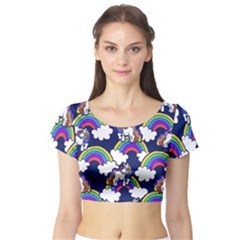 Rainbow Unicorns Short Sleeve Crop Top by BubbSnugg