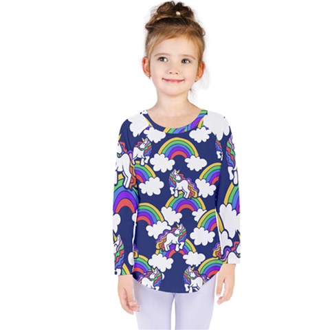 Rainbow Unicorns Kids  Long Sleeve Tee by BubbSnugg