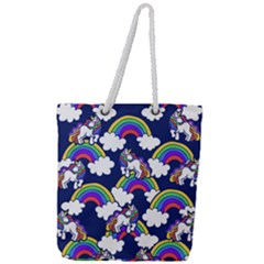 Rainbow Unicorns Full Print Rope Handle Tote (large)