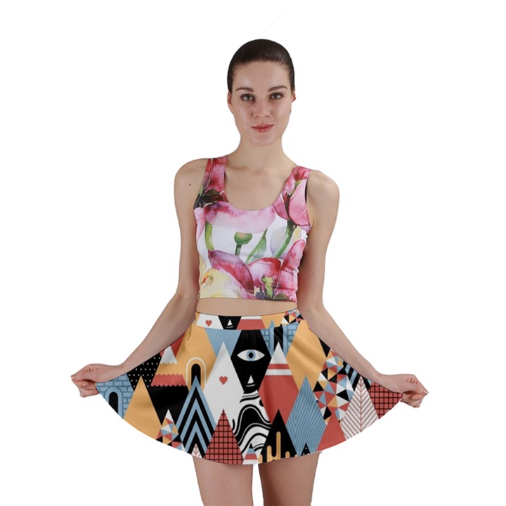 Abstract Diamond Pattern Mini Skirt