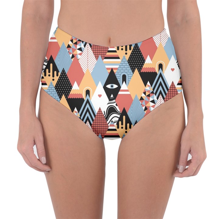 Abstract Diamond Pattern Reversible High-Waist Bikini Bottoms