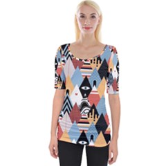 Abstract Diamond Pattern Wide Neckline Tee