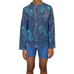 Arabesque Vintage Graphic Nature Kids  Long Sleeve Swimwear by Bigfootshirtshop