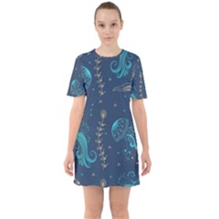 Arabesque Vintage Graphic Nature Sixties Short Sleeve Mini Dress by Bigfootshirtshop