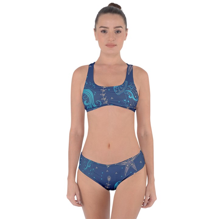 Arabesque Vintage Graphic Nature Criss Cross Bikini Set