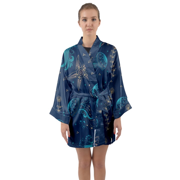 Arabesque Vintage Graphic Nature Long Sleeve Kimono Robe