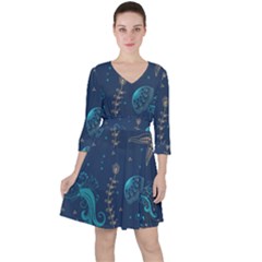 Arabesque Vintage Graphic Nature Ruffle Dress