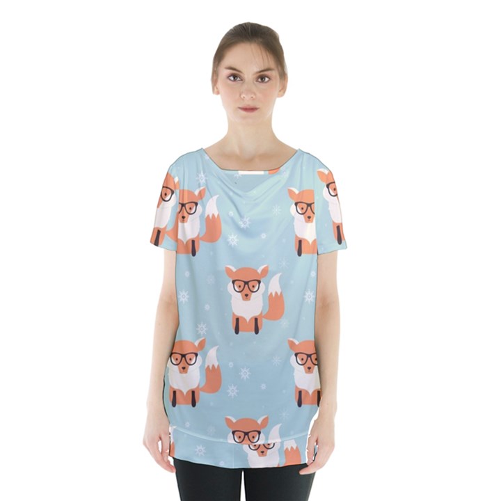 Cute Fox Pattern Skirt Hem Sports Top