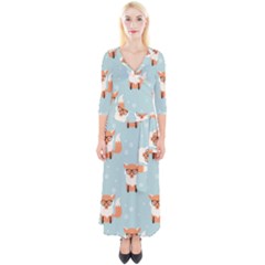 Cute Fox Pattern Quarter Sleeve Wrap Maxi Dress by Bigfootshirtshop