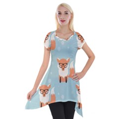 Cute Fox Pattern Short Sleeve Side Drop Tunic by Bigfootshirtshop