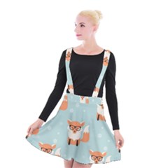 Cute Fox Pattern Suspender Skater Skirt