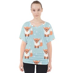 Cute Fox Pattern V-neck Dolman Drape Top