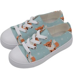 Cute Fox Pattern Kids  Low Top Canvas Sneakers by Bigfootshirtshop