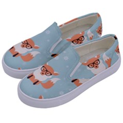 Cute Fox Pattern Kids  Canvas Slip Ons by Bigfootshirtshop