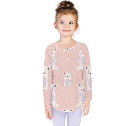 Cute Polar Bear Pattern Kids  Long Sleeve Tee by Bigfootshirtshop