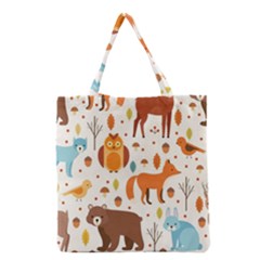 Woodland Friends Pattern Grocery Tote Bag by Bigfootshirtshop