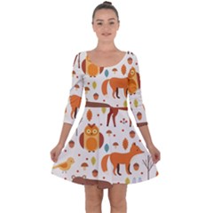 Woodland Friends Pattern Quarter Sleeve Skater Dress