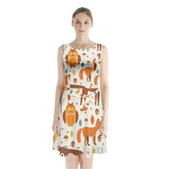 Woodland Friends Pattern Sleeveless Waist Tie Chiffon Dress by Bigfootshirtshop