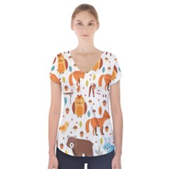 Woodland Friends Pattern Short Sleeve Front Detail Top by Bigfootshirtshop