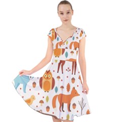 Woodland Friends Pattern Cap Sleeve Front Wrap Midi Dress by Bigfootshirtshop