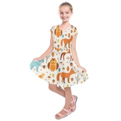 Woodland Friends Pattern Kids  Short Sleeve Dress by Bigfootshirtshop