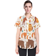 Woodland Friends Pattern Women s Short Sleeve Shirt