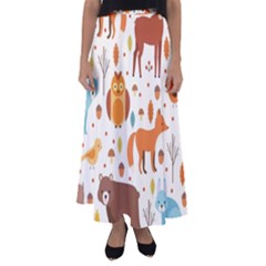 Woodland Friends Pattern Flared Maxi Skirt