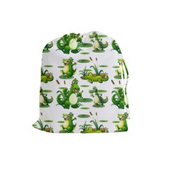 Crocodiles In The Pond Drawstring Pouches (large)  by Bigfootshirtshop