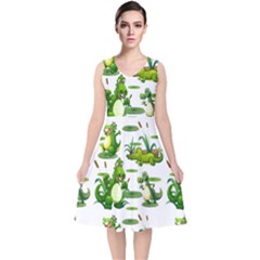 Crocodiles In The Pond V-neck Midi Sleeveless Dress 