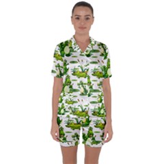 Crocodiles In The Pond Satin Short Sleeve Pyjamas Set by Bigfootshirtshop