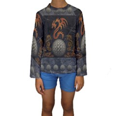 Awesome Tribal Dragon Made Of Metal Kids  Long Sleeve Swimwear by FantasyWorld7