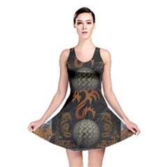 Awesome Tribal Dragon Made Of Metal Reversible Skater Dress by FantasyWorld7