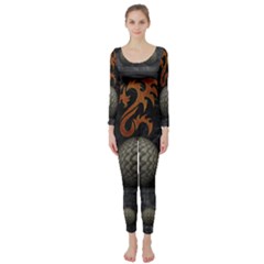 Awesome Tribal Dragon Made Of Metal Long Sleeve Catsuit by FantasyWorld7