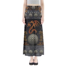 Awesome Tribal Dragon Made Of Metal Full Length Maxi Skirt by FantasyWorld7