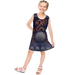 Awesome Tribal Dragon Made Of Metal Kids  Tunic Dress by FantasyWorld7