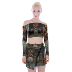 Awesome Tribal Dragon Made Of Metal Off Shoulder Top With Mini Skirt Set by FantasyWorld7