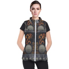 Awesome Tribal Dragon Made Of Metal Women s Puffer Vest