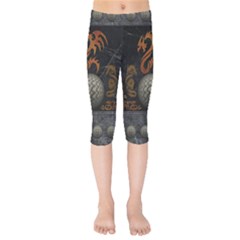 Awesome Tribal Dragon Made Of Metal Kids  Capri Leggings  by FantasyWorld7